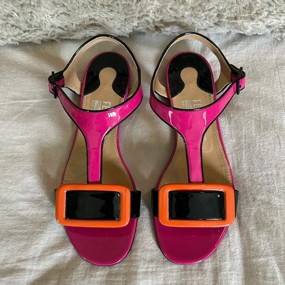 Salvatore Ferragamo Pantent Color Block Sandals - Picture 2 of 9